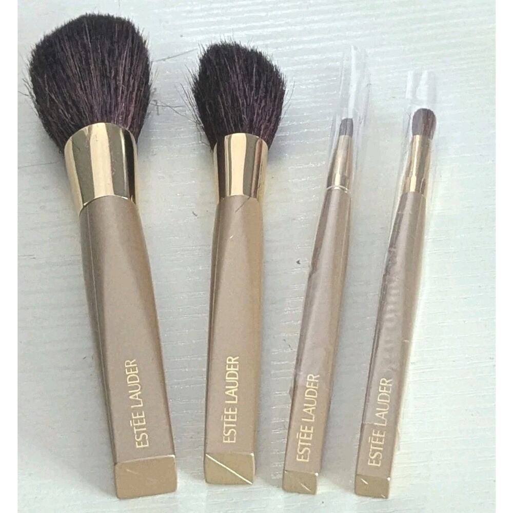 Estee Lauder Champagne Gold 4 Piece Makeup Brush Set Full Size Blush Eye Lip - Picture 6 of 6